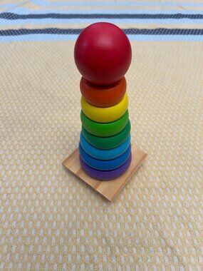 Wooden Rainbow Stacking Ring Tower Montessori Stacker Learning Toy